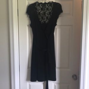 Black wrap dress with lace top